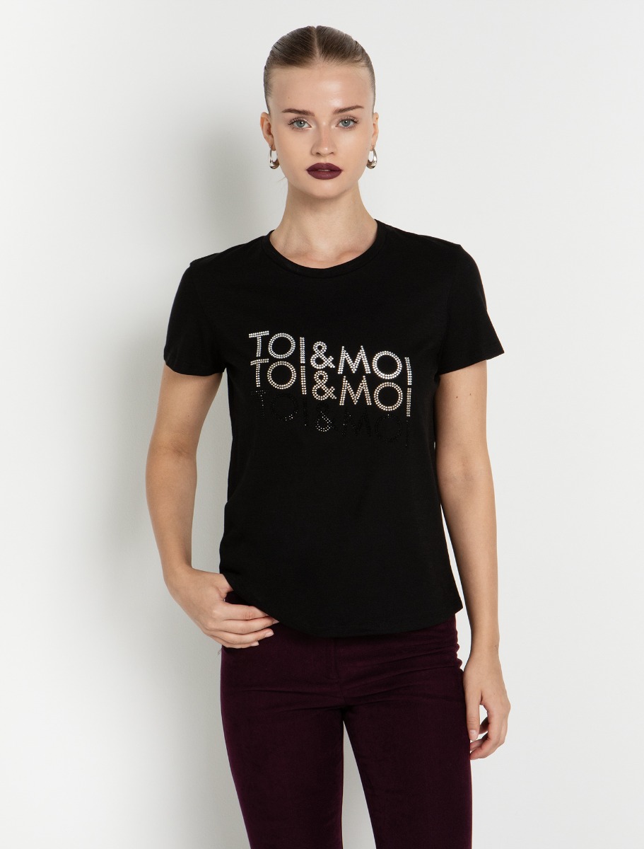 ToiMoi T shirt με strass-logo - ΜΑΥΡΟ